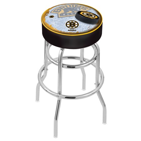 Holland Bar Stool Co 30" Boston Bruins Cushion Seat, 2-Ring Chrome Swivel Bar Stool L7C130BosBru-D2